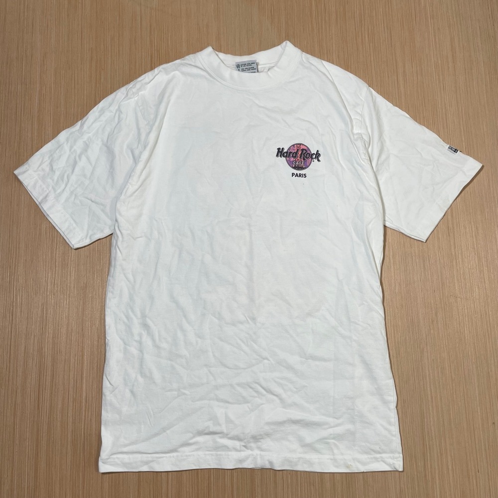 Hard Rock Cafe T-Shirt Mens Large White Paris Eiffel Tower Graphic Heavy Tee
